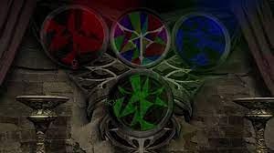 Two statues at the bottom of the hill can be rotated in the direction of their corresponding rooster weather vane. Resident Evil 4 2 1 The Village Match Colored Red Green Blue Lights Glass Puzzle Gameplay 2019 Youtube
