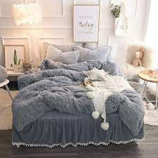 vivilinen solid gray simple style quilting bed skirt 4 piece fluffy bedding sets duvet cover bedding sets fluffy bedding queen bedding sets
