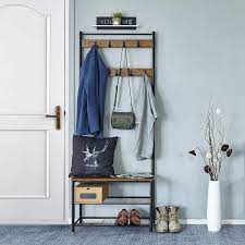 Portants et valets de nuit. Porte Manteau Portant Vestiaire Vintage A 3 Niveaux Garde Robe Meuble D Entree Etagere Rangement A Chaussures Meerveil Cdiscount Maison