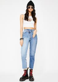 Showstopper Asymmetric Two Tone Cropped Jeans