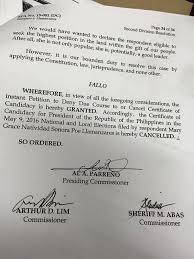 Comelec Disqualifies Sen Grace Poe Grace Poe Poe Senate