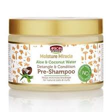 African Pride Moisture Miracle Aloe Coconut Water Detangle Condition Pre Shampoo 12 Oz Moisturizer Shea Butter Clay Detox