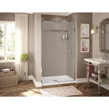 Maax marble carrara fiberglass/plastic composite bathtub wall surround (common: Maax Utile Origin 32 In X 48 In X 83 5 In Center Drain Alcove Shower Kit In Greige With Chrome Shower Door 106273 000 001 100 The Home Depot