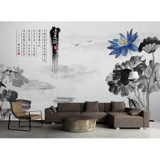 Decoration Murale Zen Noir Et Blanc Papier Peint Asiatique Lotus Bleu Atelier Wybo Papier Peint Lotus Bleu Papier Peint Floral