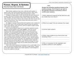 Tissues Organs And Systems 5th Grade Reading Comprehension Worksheet