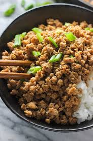 Ginger Minced Pork Rice Bowl Close Shot Pork Mince Recipes Ground Pork Recipes Pork Recipes