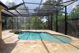It offers family and friends a comfortable place to gather while being cooled and illuminated by ceiling fans. Modern Screen Enclosure Screen Enclosures Pool Patio Modern Screens