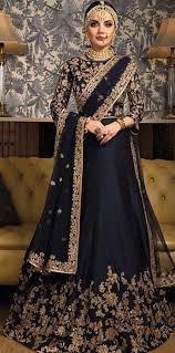 Regal Looking Navy Blue And Gold Indian Bridal Outfit Goldjewelry Makeup Smok Fashion Sofistywomen Indian Bridal Wear Indian Bridal Dress Indian Bridal Outfits