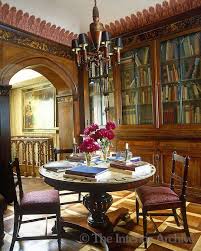 A Marble Topped Table Stands On Checkerboard Parquet In The Library The Painted Tin Chandelier Is An Italian Antiq Marble Table Top Beautiful Interiors Design