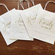 Bridesmaid Gift Bag Personalized Bridal Party Gold White Hand Lettered Customized Groomsmen Titles Optional Bridesmaid Gift Bags Bridal Party Gift Bag Gifts For Wedding Party