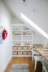 Indeed, creating a craft space that helps you unwind and promotes productivity can make all the difference. Craft Room With Sloped Ceiling And Skylights Cottage Den Library Office