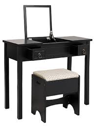 Giantex vanity table set with 10 led lights, makeup dressing table w/lighted oval mirror and touch switch, brightness adjustable,4 drawers makeup dressing desk w/cushioned stool set (white) 4.4 out of 5 stars. Amazon Com Vasagle Vanity Set With Flip Top Mirror Makeup Dressing Table Writing Desk With 2 Drawers Cushioned Stool 3 Removable Organizers Easy Assembly Black Home Kitchen