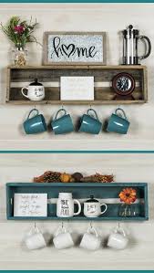 Coffee Shelf Love The Teal One Coffee Bar Decor Kitchen Decor Rustic Kitchen Canecas Penduradas Cantinho Do Cafe Apartamento Ideias De Decoracao Rustica