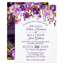 Elegant Purple Wedding Invitation Dark Florals Zazzle Com Purple Wedding Invitations Wedding Invitation Ribbon Wedding Invitations