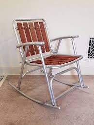 Vintage Redwood Slat Aluminum Lawn Rocker Rocking Chair Folding Patio Furniture Rocking Lawn Chair Antique Rocking Chairs Metal Lawn Chairs