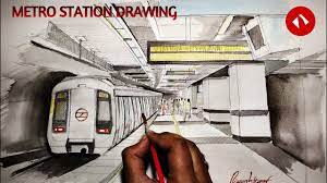 Train Drawing | Drawing Of Metro Station - Youtube