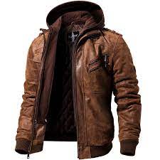 Mens Outdoor Cold Proof Motorcycle Leather Jacket Salolist Com In 2021 Leather Jacket With Hood Real Leather Jacket Leather Jacket Men