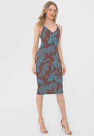 Vestido Colcci Midi Folhagem Marrom Azul Compre Agora Dafiti Brasil