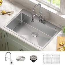 Kitchen sink and faucet combinations are a great way to streamline your purchase. Kraus 33 Dual Mount Stainless Steel Kitchen Sink And Faucet Combo Costco