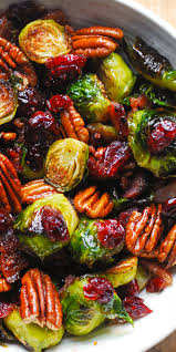 Roasted brussels sprouts with crispy capers and carrots. Roasted Brussels Sprouts With Bacon Pecans And Cranberries Sprouts With Bacon Roasted Brussel Sprouts Brussel Sprouts
