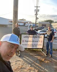 Local 19 Organizers Brian Heino, Mike Crim, Joe Downing, and Steve Loch are  bannering and reaching out to the workers at ABC Sign Systems Inc. in  Pennsauken.