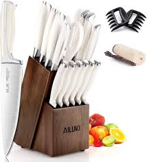 Knife Set Ailuki 19 Piece Kitchen Knife Set With Block Wooden And Sharpener In 2020 Knife Set Kitchen Kitchen Knives Knife Sets