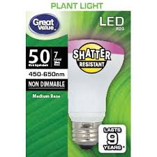 Buy products such as (1/2/4 pack)led grow light, eeekit full spectrum e26 27 leds grow light bulbs for indoor plants greenhouse at walmart and save. Great Value Led Light Bulb 7 Watts 50w Equivalent R20 Grow Light Lamp E26 Medium Base Non Dimmable Plant 1 Pack Walmart Com Led Plant Lights Plant Lighting Grow Lights For Plants