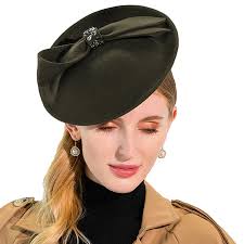 Cappelli britannici FS Fascinator da donna per chiesa 100% lana feltro  portapillole cappello verde militare Fedora Vintage Bow Wedding Ladies  Derby Hat