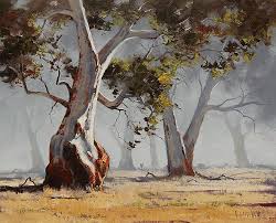 Misty Gum Trees Oil Painting Commissioned Australian Artwork Landscape By G Gercken 158 00 Via Etsy Landscape Paintings Tree Painting Tree Art