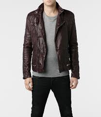 Mens Conroy Leather Biker Jacket Oxblood Allsaints Com Leather Jacket Men Stylish Jackets Leather Jacket Men Style