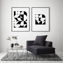 Black And White Wall Art Geometric Set Of 2 Abstract Black And White Printable Art Mid Century Modern Wall Art Geometric Print Home Decor Quadros