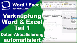 Verknupfung Excel Und Word Aktualisierung Der Daten Tutorial Teil 1 Carinko Com Youtube Verknupfung Microsoft Word Arbeitsmappe