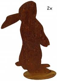 Edelrost Hase Auf Platte 44x28cm Rostfigur Garten Real De