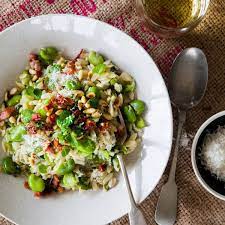 Broad Bean And Mint Risoni With Crispy Bacon Nadia Lim Recipe Broad Bean Recipes Spring Recipes Recipes