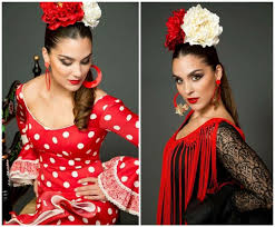 Das kinderkostüm flamenco tänzerin besteht aus weichem material, das angenehm auf der haut liegt. Spanierin Kostum Mit Pferdeschwanz Frisur Und Auffalligen Ohrringen In Rot Flamenco Tanzerinnen Kleid Mit Armel Langarmliges Kleid