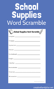 Free printable spring word scramble, a fun springtime activity for your kids to do at home or school. School Supplies Word Scramble Printable Creative Family Fun