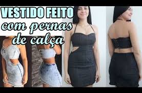 Look Calça Jeans Com Elastico Na Perna Vestido Jeans Feito Com Pernas De Calca Looks Da Internet Suellen Redesign Youtube Vestido Jeans Customizacao De Calca Jeans Pano