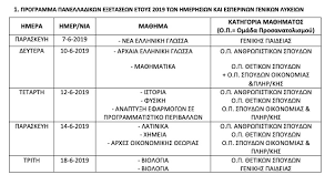 Οι υποψήφιοι πρέπει να προσέρχονται στις αίθουσες εξέτασης μέχρι τις 08.00 π.μ. Panellhnies 2019 Olo To Programma Pinakes