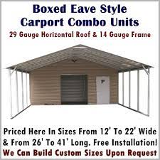 Standard metal carport kits metal depots' standard metal carport kits are available in a variety of sizes, colors and trim options that help you customize the look of your carport. Shop Online For Metal Carport Combo Units With Storage Shed