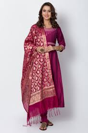 Wine Poly Viscose Anarkali Suit Set