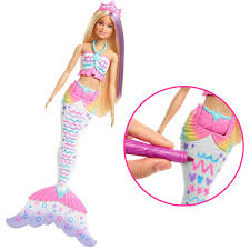 Immagini da disegnare facili barbie con capelli mossi e. Bambola Barbie Sirena Dreamtopia Crayola Abito Coda Da Colorare 3 Pennarelli Ebay