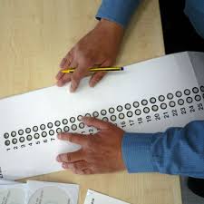 Schalke relegated from bundesliga after loss. Mit Stimmzettel Schablone Gehen Blinde Menschen Ins Wahllokal Kreis Und Region