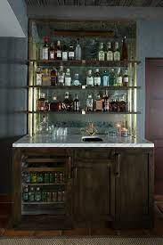 Can mirrored tile backsplashes be returned? Wet Bar With Shelves On Antique Mirror Backsplash Transitional Living Room Wet Bar Glass Bar Bars For Home