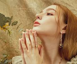 Southern French girl picking flowers. MUCHAT hand-made 14K+18K triangle  Stone pearl daisy sterling silver earrings