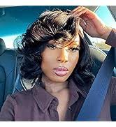 Amazon.com : Lady Miranda Short Curly Wig Short Bob Loose Wave Wigs for  Black Women Lace Part Wig Side Part Wigs Nature Curly Synthetic Heat  Resistant Weave Full Wigs for Women(Black) :