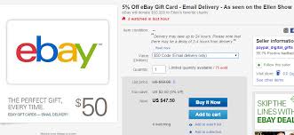 Ebay gift cards └ gift cards & vouchers all categories food & drinks antiques art baby books, comics & magazines business cameras cars, bikes, boats clothing, shoes & accessories coins collectables computers/tablets & networking crafts dolls. Save 5 On Ebay Gift Cards With Ellen Partnership