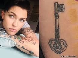When she added her tattoo of gumby in a cat costume, she placed it carefully so that the tail wraps around this tattoo without covering it. Ruby Rose S 48 Tattoos Meanings Steal Her Style Page 4