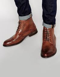 Men Leather Broque Boot Wing Tip Cognac Mens Boots Fashion Dress Shoes Men Mens Fall Boots