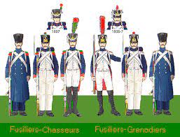 Middle Guard Fusiliers Chasseurs On Left Fusiliers Grenadiers On Right French Army Uniform Military Napoleonic Wars