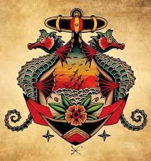 Seahorse Anchor American Traditional Tattoo Traditional Tattoo Flash Traditional Tattoo